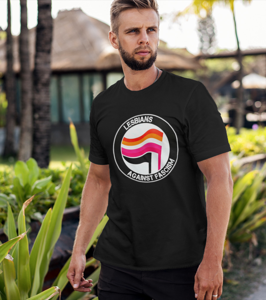 Lesbians Against Fascism Lesbian Flag Circle T-Shirt