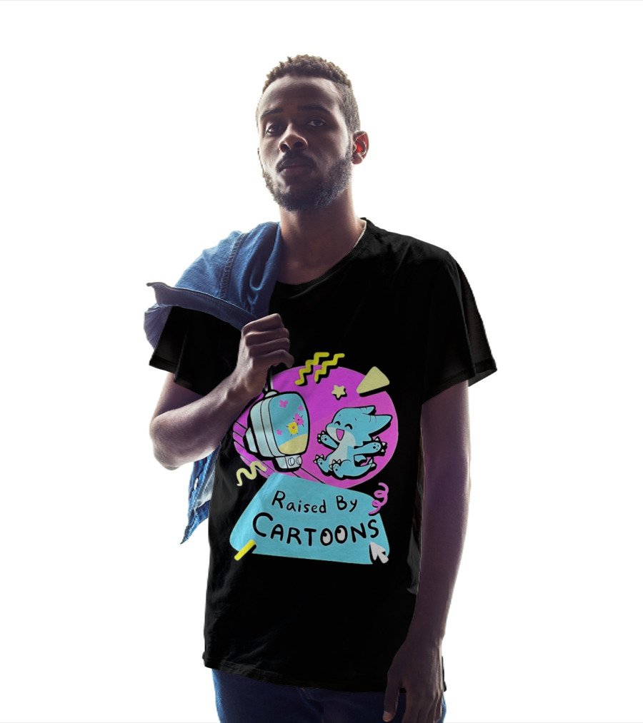 Raised By Cartoons Nostalgia 90s Kid Cartoon Lover Retro TV And Playful Puppy Scene T-Shirt