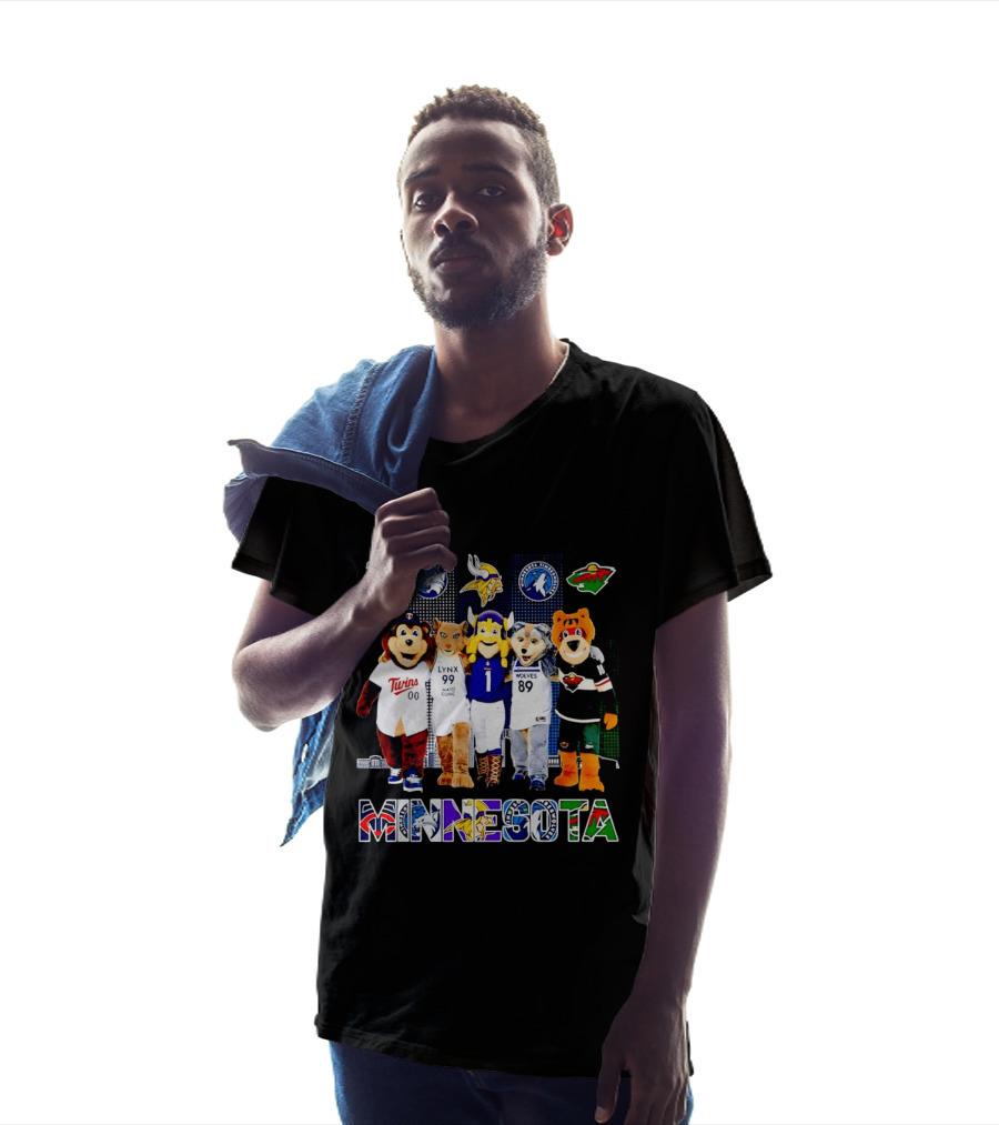 Minnesota Twins Lynx Vikings Timberwolves Wild Mascots Collage T-Shirt