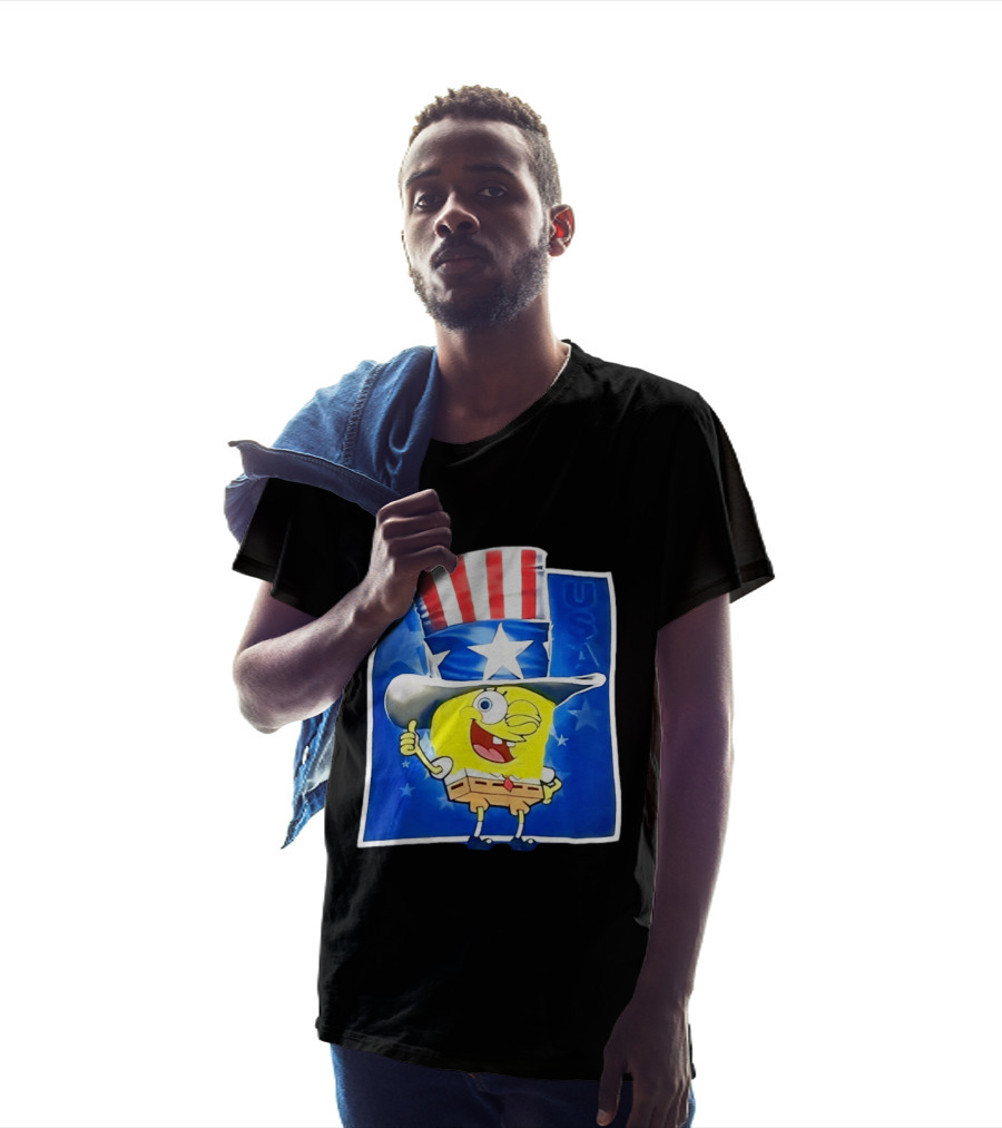 Sponge Thumbs Up American Flag USA Stars And Stripes Hat T-Shirt