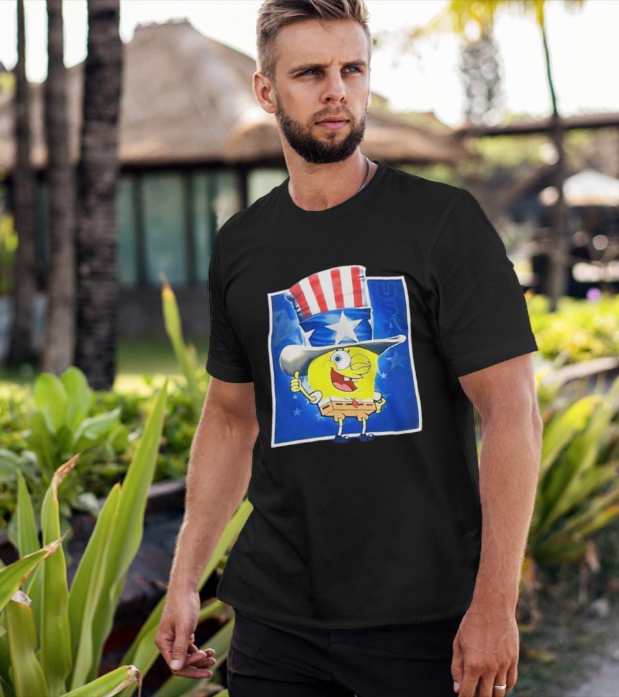 Sponge Thumbs Up American Flag USA Stars And Stripes Hat T-Shirt