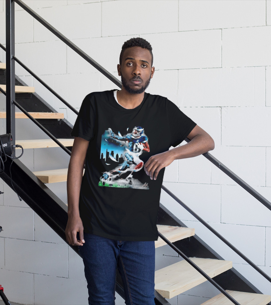 Philadelphia Eagles Devonta Smith Slim Reaper Skyline Dynamic Football Action T-Shirt