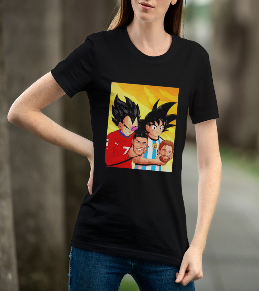 Vegeta And Goku With Ronaldo 7 And Messi Argentina Heads T-Shirt