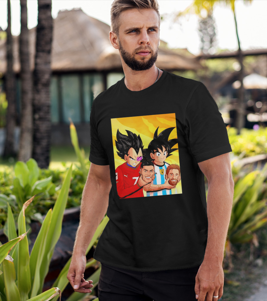 Vegeta And Goku With Ronaldo 7 And Messi Argentina Heads T-Shirt