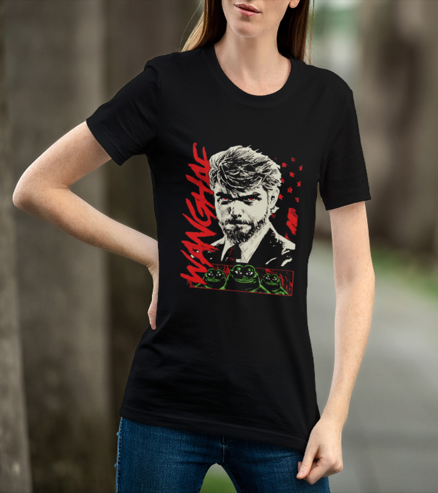Wangyae Distressed Frogs With Intense Bearded Man And Red Accents T-Shirt