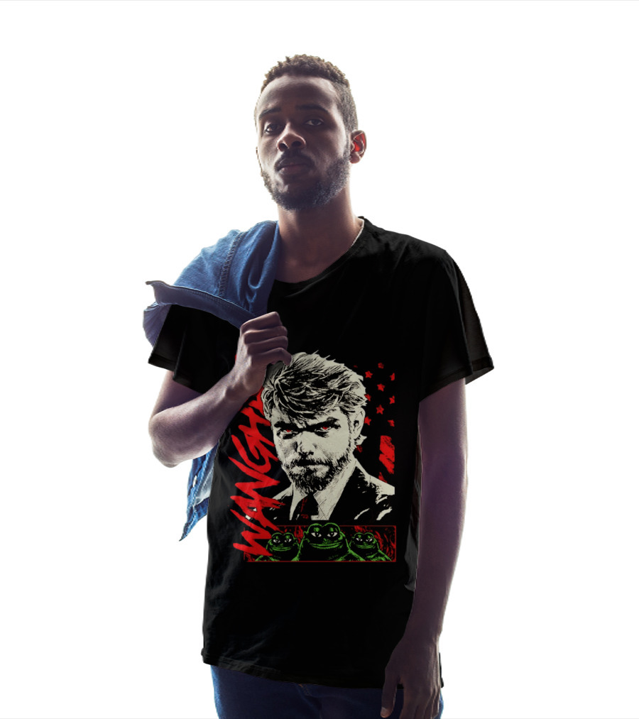 Wangyae Distressed Frogs With Intense Bearded Man And Red Accents T-Shirt