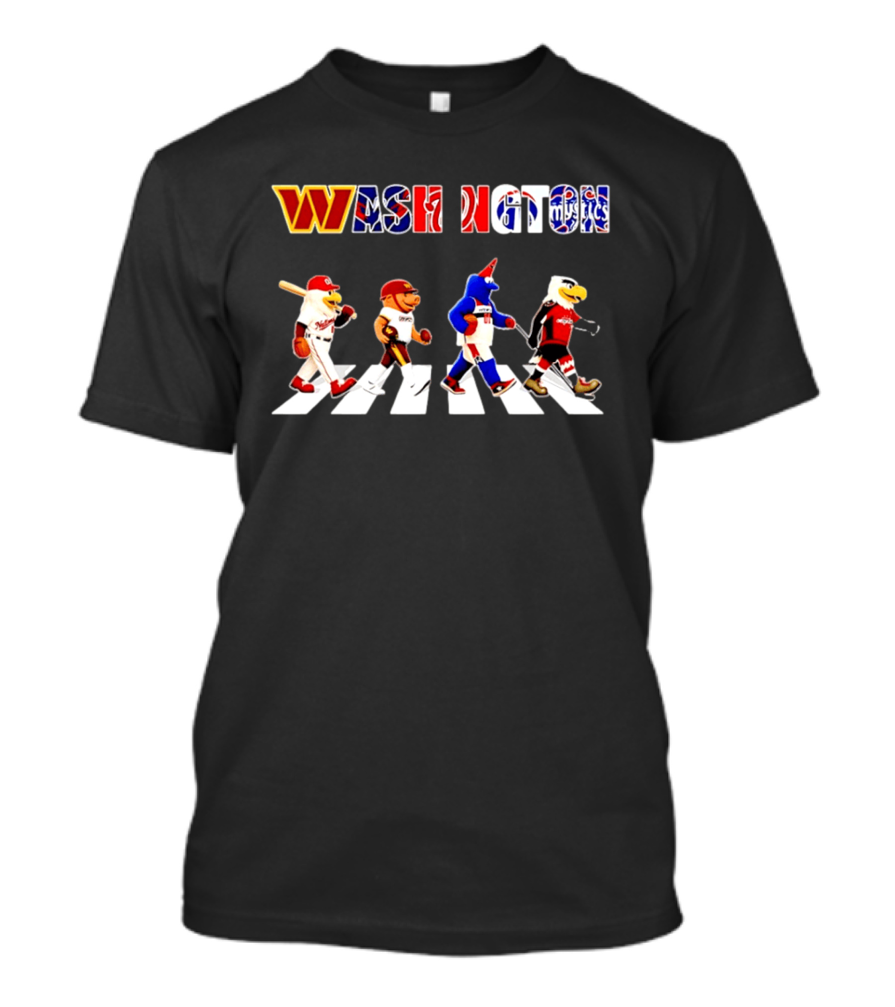Washington Nationals Wizards Capitals Mystics Mascots Walking Across Abbey Road Mashup T-Shirt