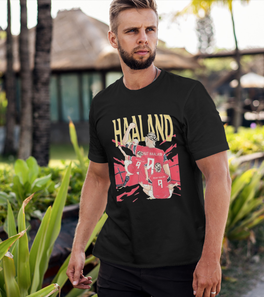 Haaland Cartoon Celebrating Norway Football Number 9 T-Shirt