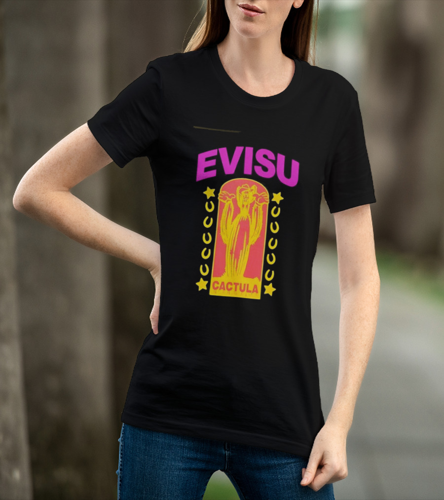 Evisu Cactula Cactus Star And Crescent Yellow Pink T-Shirt