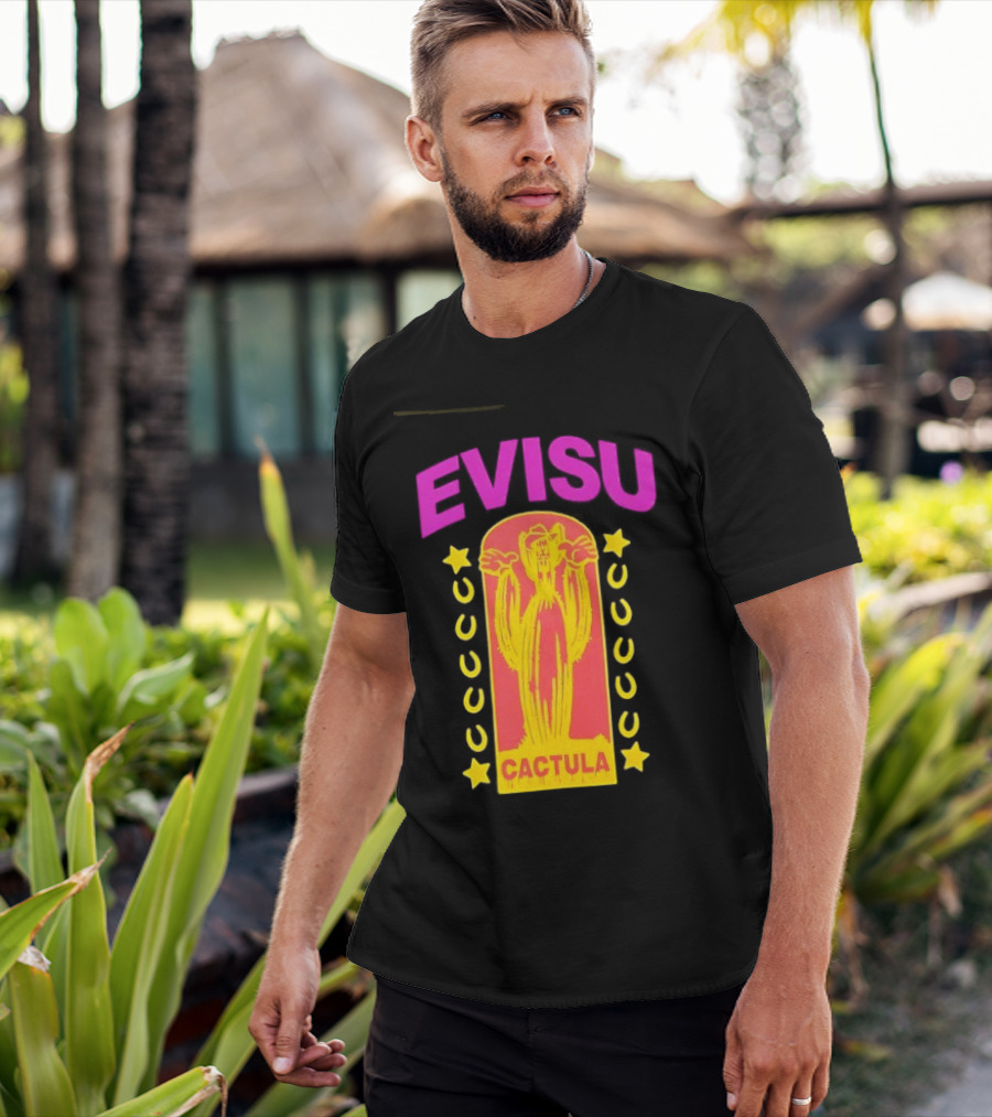 Evisu Cactula Cactus Star And Crescent Yellow Pink T-Shirt