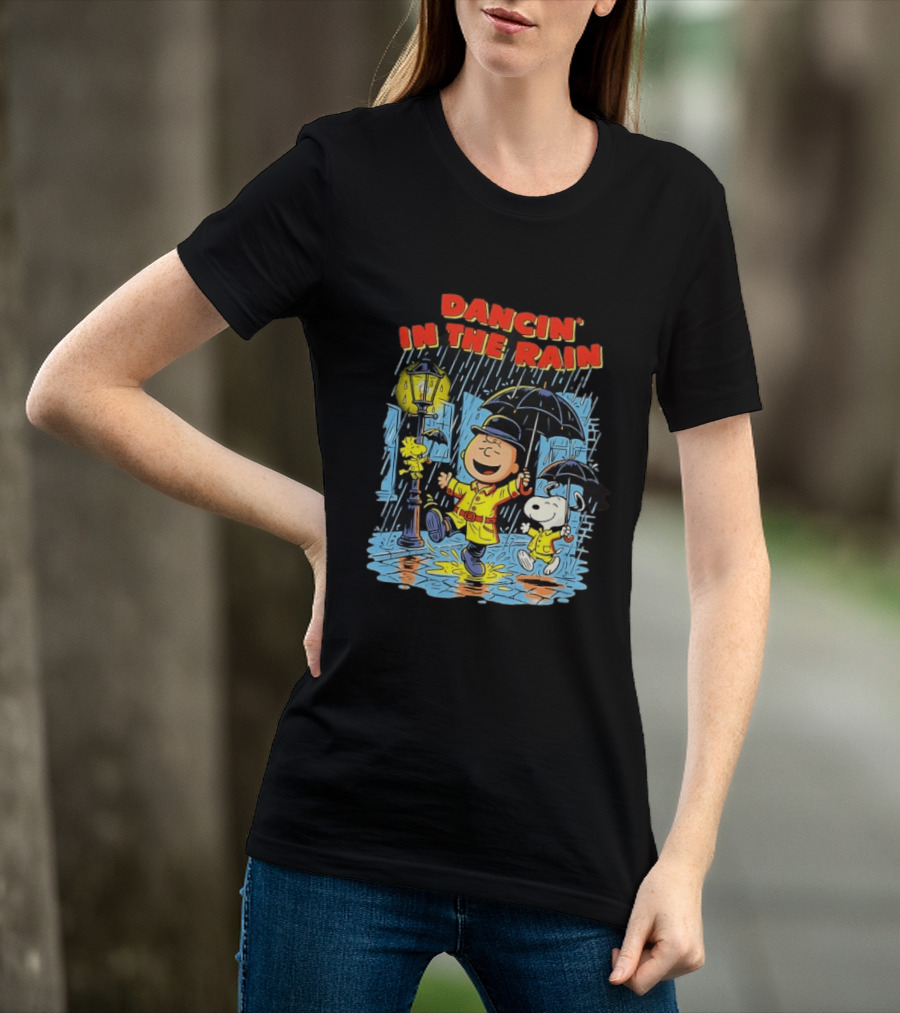 Peanuts Dancin' In The Rain Snoopy Charlie Brown Woodstock T-Shirt
