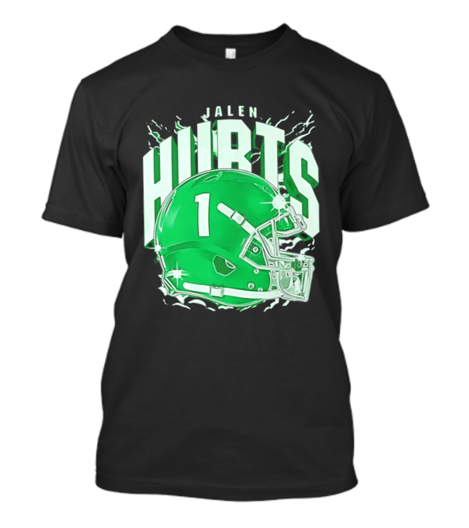 Jalen Hurts 1 Philadelphia Eagles Green Helmet Football T-Shirt
