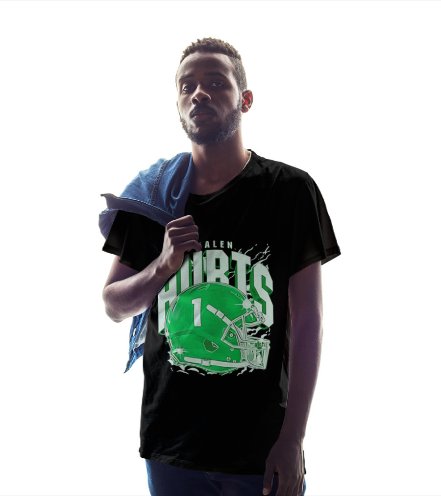 Jalen Hurts 1 Philadelphia Eagles Green Helmet Football T-Shirt