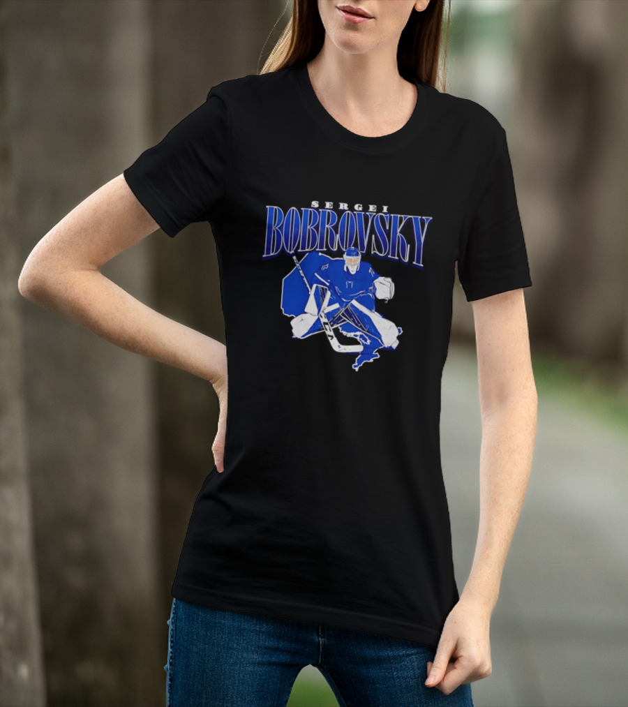 Sergei Bobrovsky Hockey Goalie Blue And White Skater T-Shirt