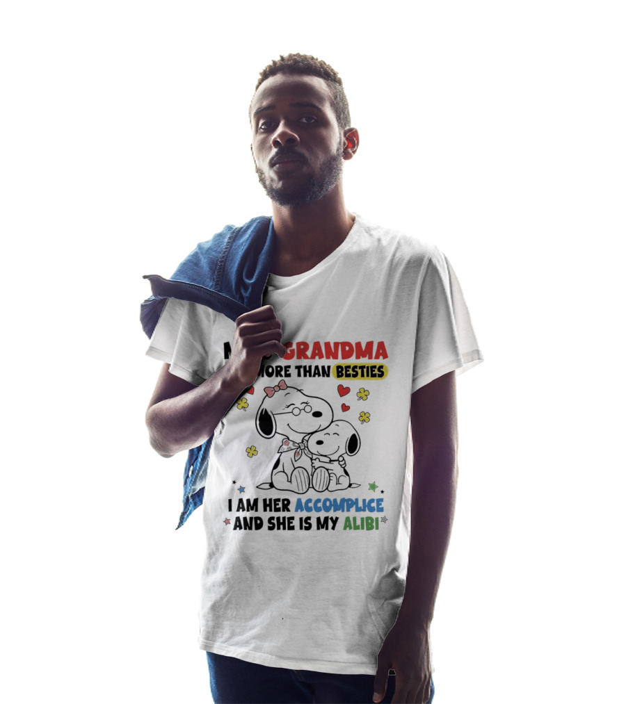 Me And Grandma Are More Than Besties I Am Her Accomplice And She Is My Alibi Snoopy Peanuts Characters T-Shirt