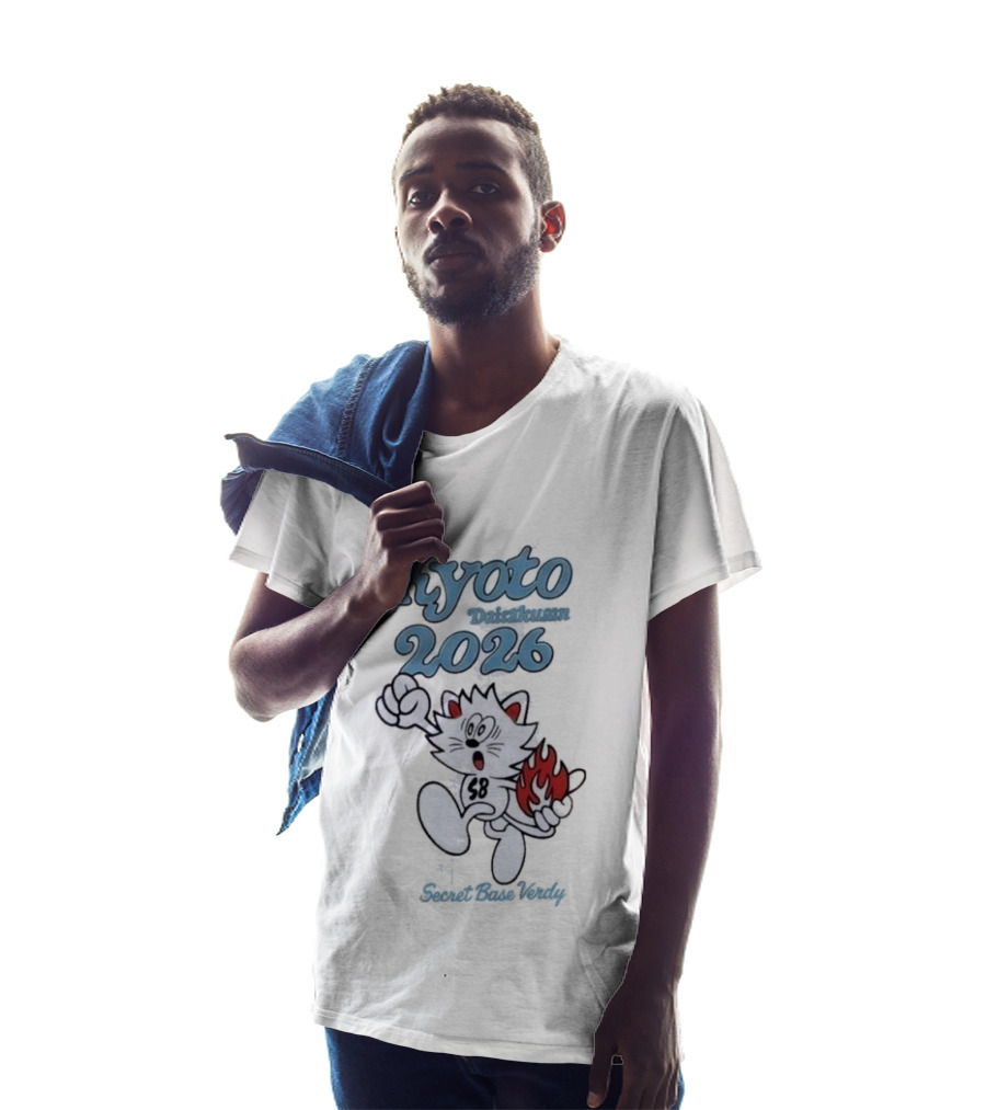 Kyoto Daisakusen 2026 Verdy Secret Base Collaboration Featuring Running Cat With Flame Tail T-Shirt