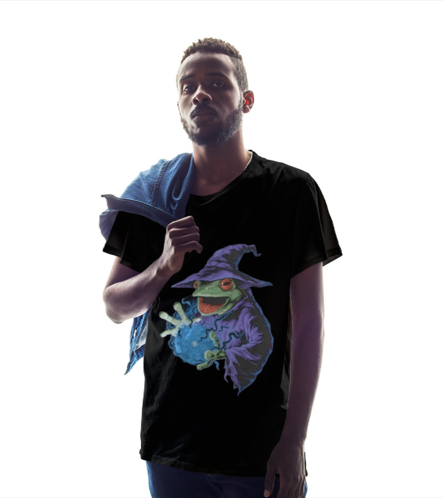 Wizard Frog In Purple Robe Casting Blue Magic Spell T-Shirt