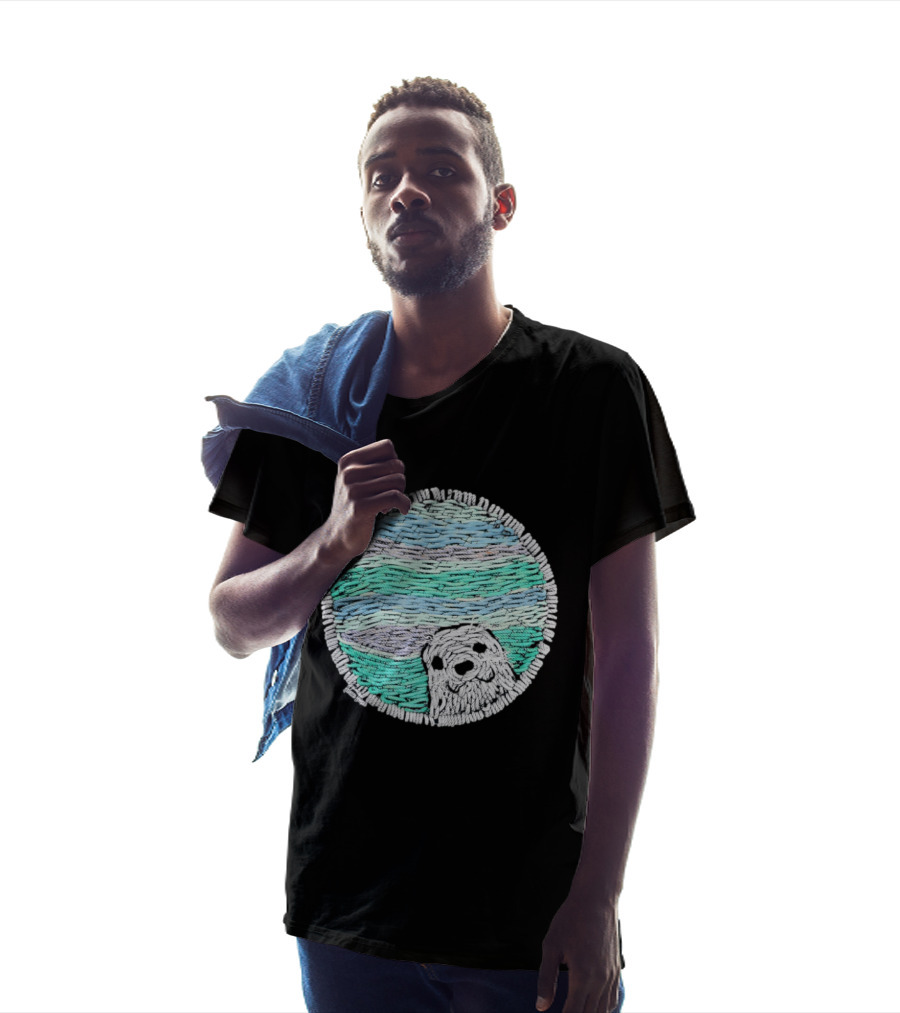 Woven Yarn Seal Ocean Colors Embroidery T-Shirt