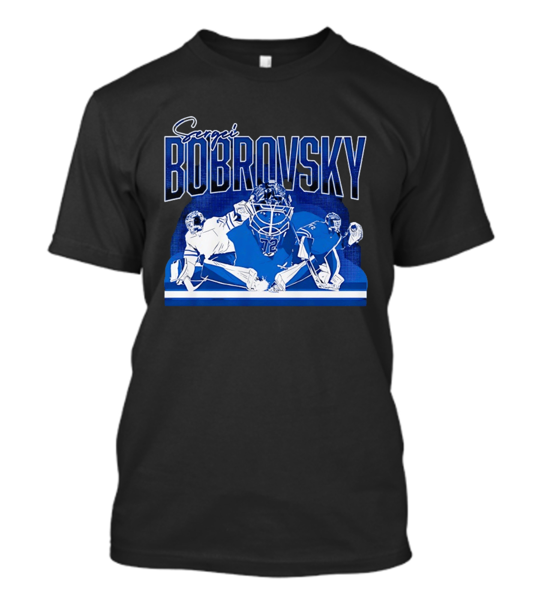 Sergei Bobrovsky Number 72 Blue And White Hockey Goalie Action Toronto Maple Leafs NHL T-Shirt