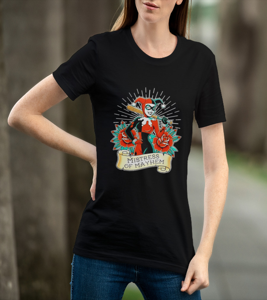 Harley Quinn DC Comics Mistress Of Mayhem Roses And Bat T-Shirt