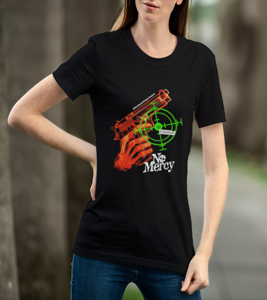 No Mercy Skeleton Hand Gun Green Target Scope T-Shirt