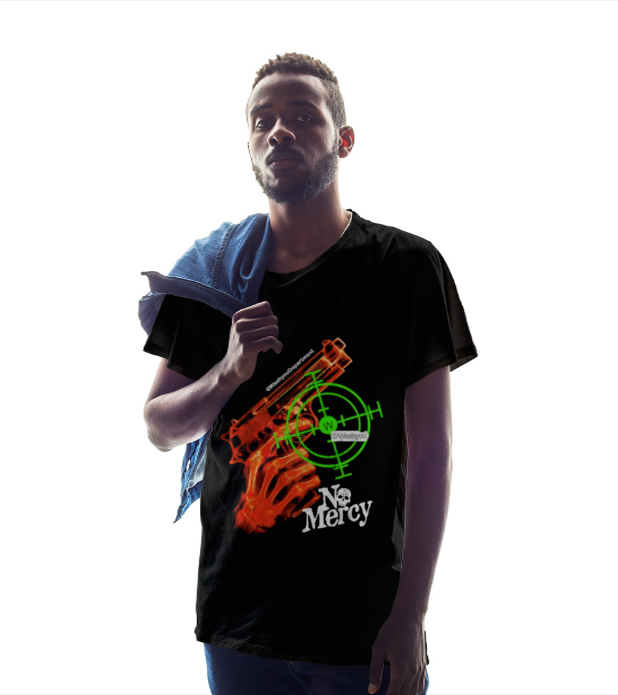 No Mercy Skeleton Hand Gun Green Target Scope T-Shirt