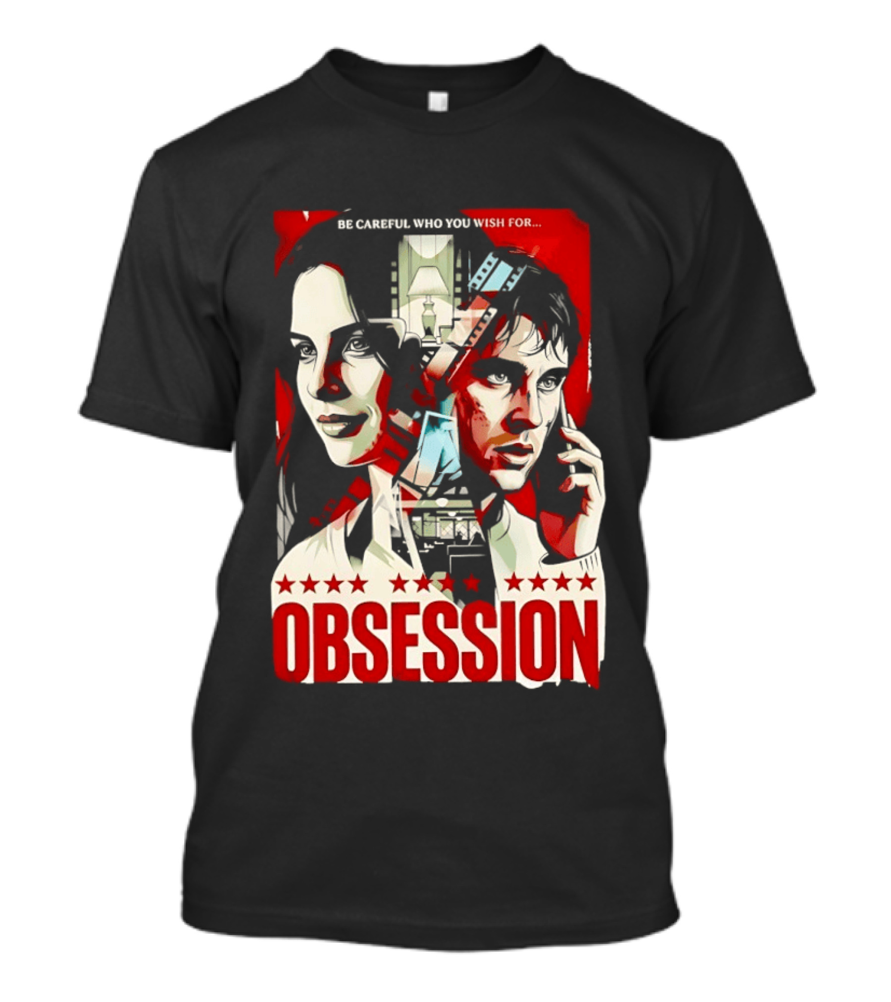 Obsession Be Careful Who You Wish For Movie Red And White Faces T-Shirt