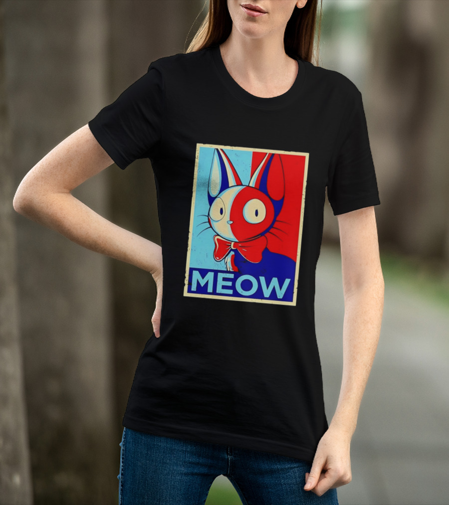 Meow Red Blue Cat Bow Tie T-Shirt