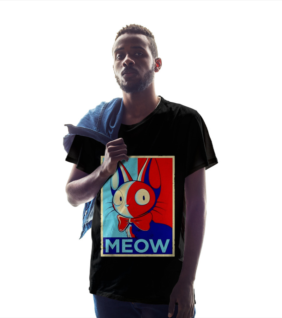 Meow Red Blue Cat Bow Tie T-Shirt
