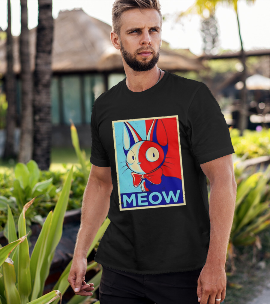 Meow Red Blue Cat Bow Tie T-Shirt