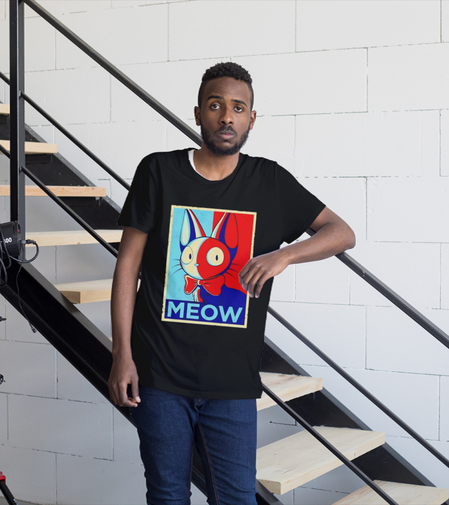 Meow Red Blue Cat Bow Tie T-Shirt