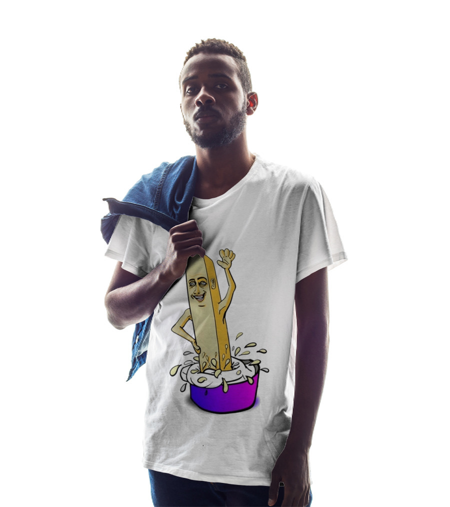 Belgian French Fry Cartoon Character Waving In Sauce Bowl T-Shirt