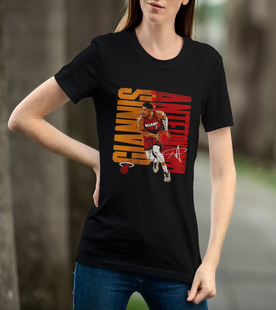 Giannis Antetokounmpo Miami 7 Basketball Running Miami Heat T-Shirt
