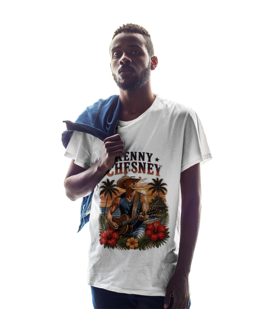 Kenny Chesney Tropical Paradise Vibes With Guitar And Palm Trees T-Shirt