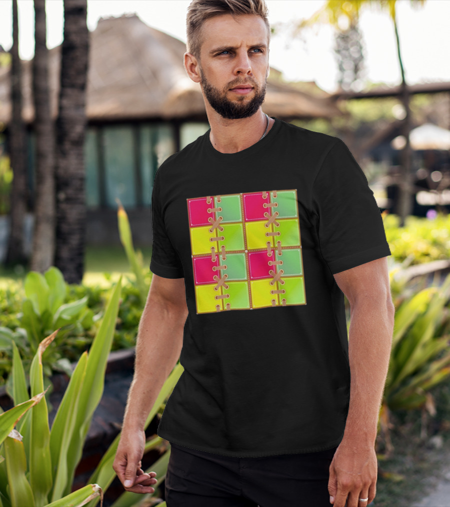Seamless Laces Cut Vibrant Quadrant Squares T-Shirt