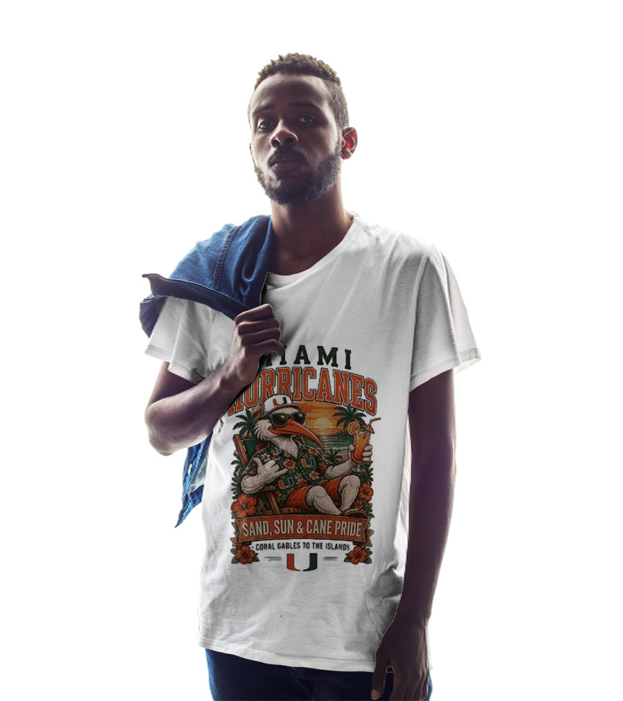 Miami Hurricanes Sand Sun Cane Pride Coral Gables To The Islands T-Shirt