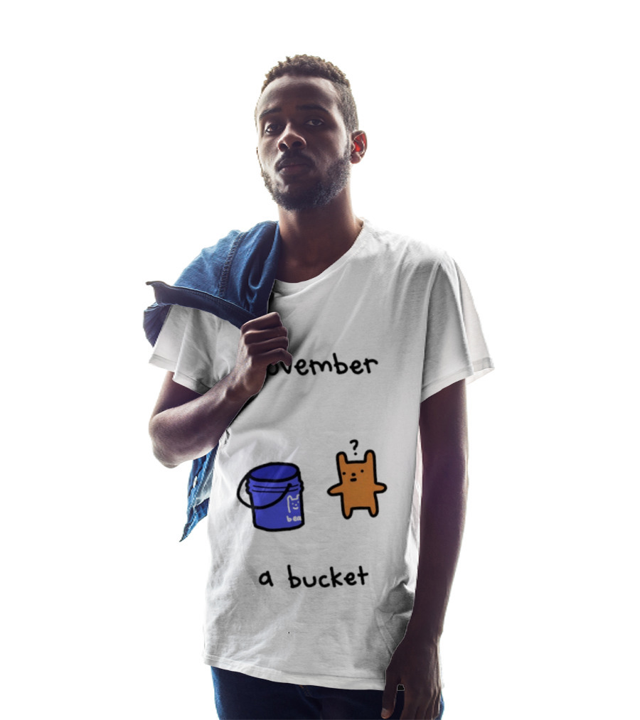 November A Bucket Doodle Minimalist Orange Character Blue Bucket T-Shirt