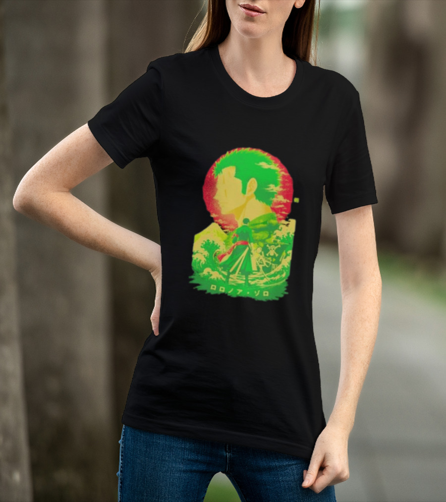 Roronoa Zoro One Piece Ukiyo E Kanji Waves Anime Series T-Shirt