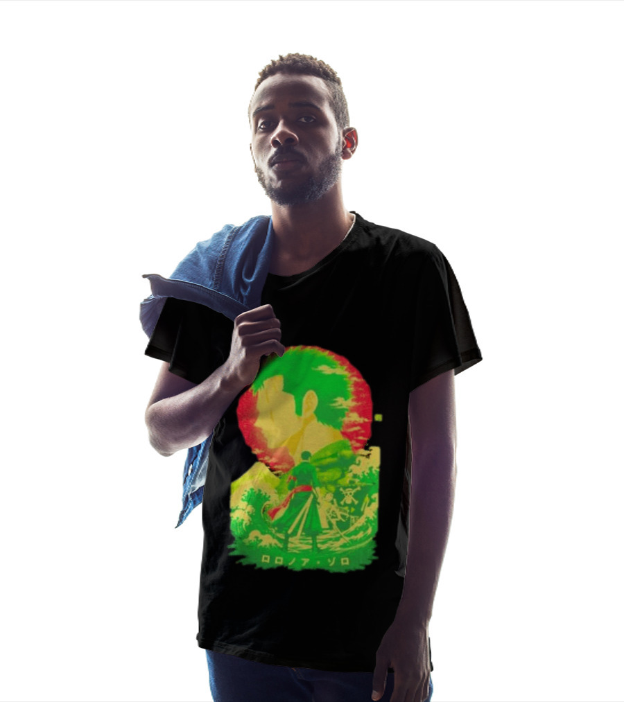 Roronoa Zoro One Piece Ukiyo E Kanji Waves Anime Series T-Shirt