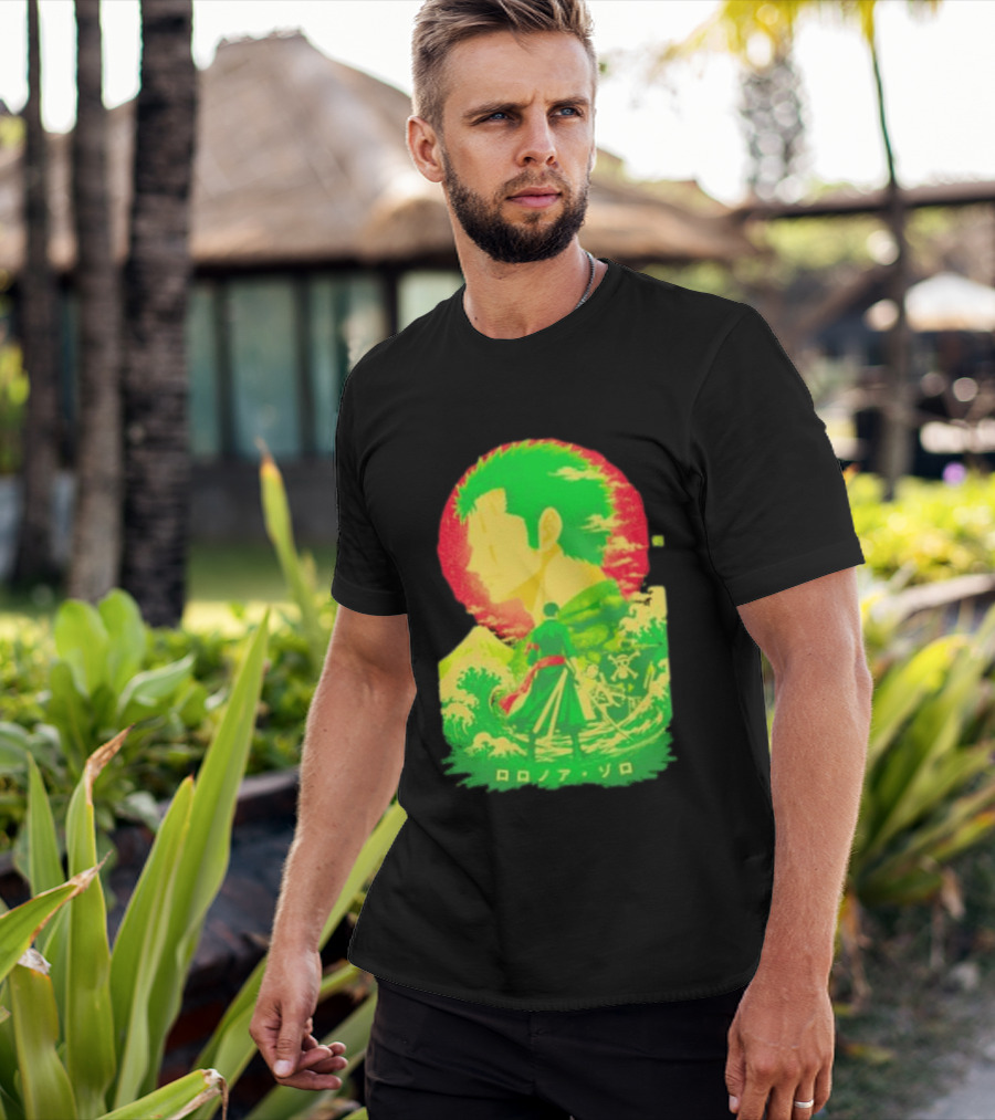 Roronoa Zoro One Piece Ukiyo E Kanji Waves Anime Series T-Shirt