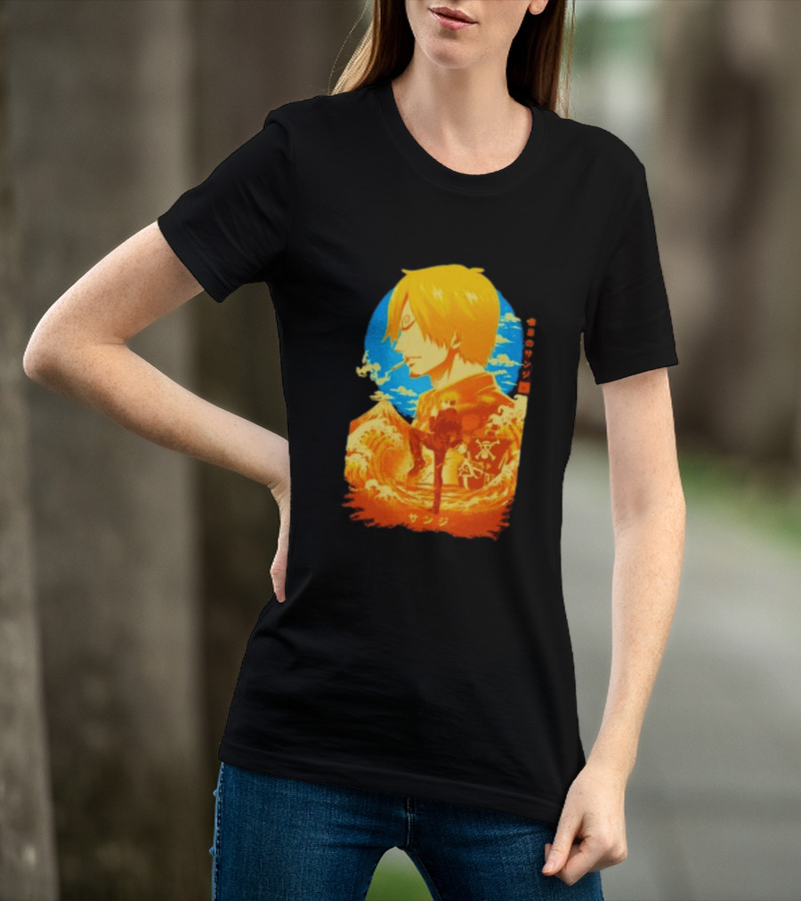 Sanji Black Leg One Piece Anime Manga Ocean Scene Luffy Jolly Roger T-Shirt