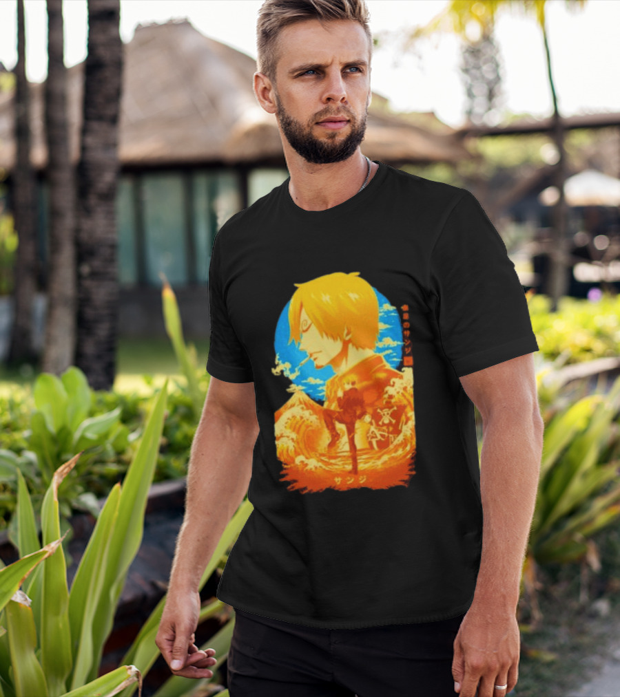 Sanji Black Leg One Piece Anime Manga Ocean Scene Luffy Jolly Roger T-Shirt