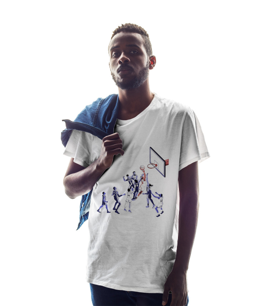 Basketball Action Scene Featuring Players In Jersey Numbers 5 22 2 8 44 And 25 T-Shirt