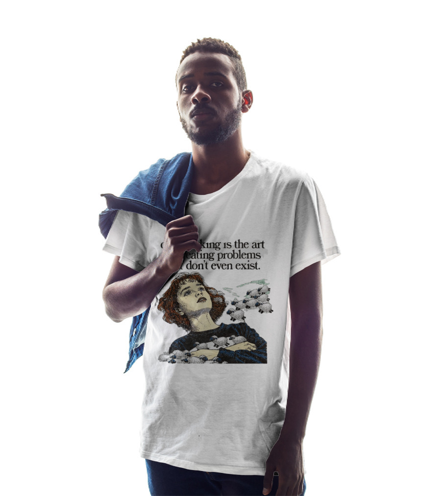 Overthinking Is The Art Of Creating Problems That Don't Even Exist Vintage Style Girl With Sheep T-Shirt