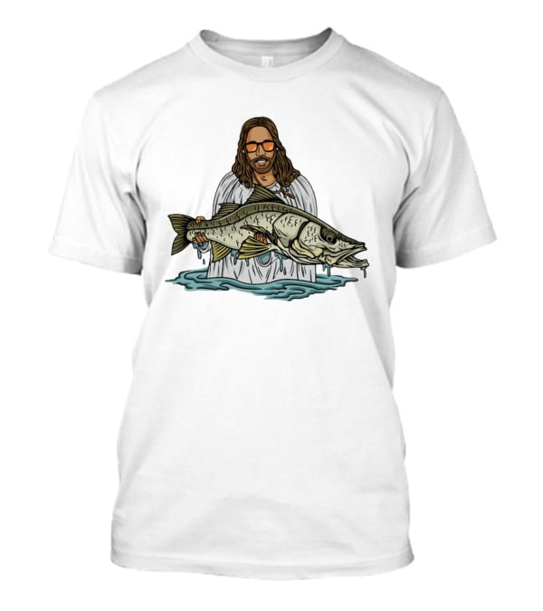 Jesus Holding Fish Like Jesus Fishing With Sunglasses T-Shirt