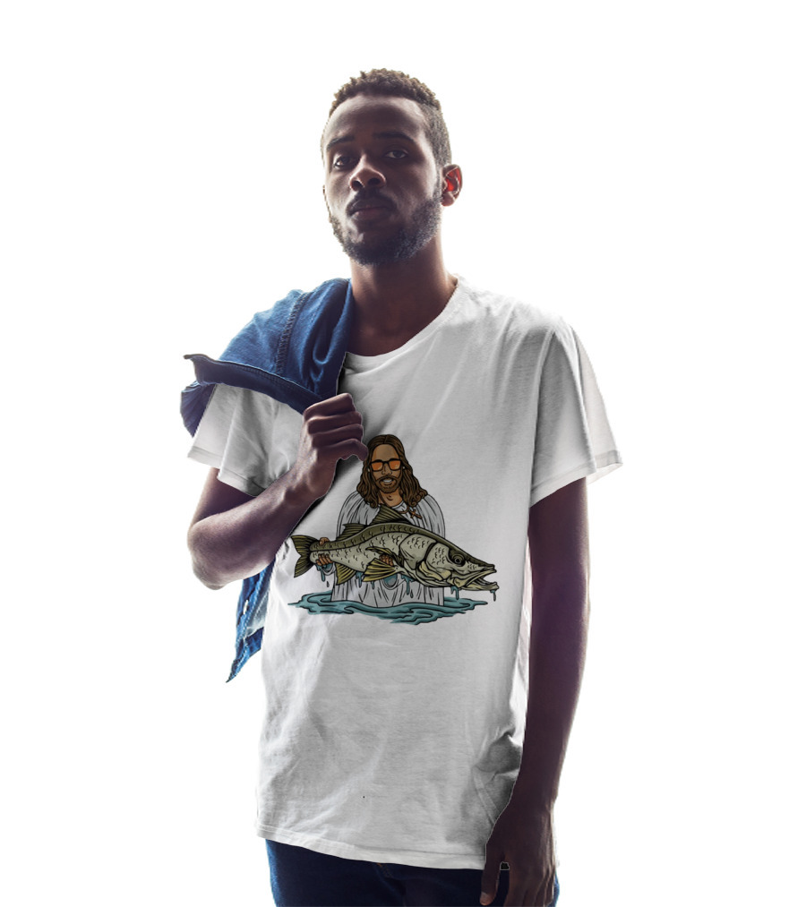Jesus Holding Fish Like Jesus Fishing With Sunglasses T-Shirt