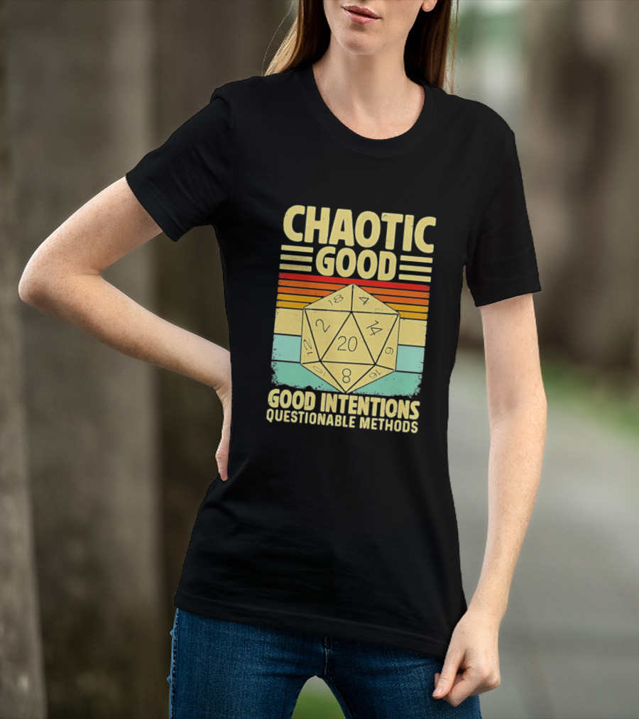 Chaotic Good D20 Good Intentions Questionable Methods Stripes T-Shirt