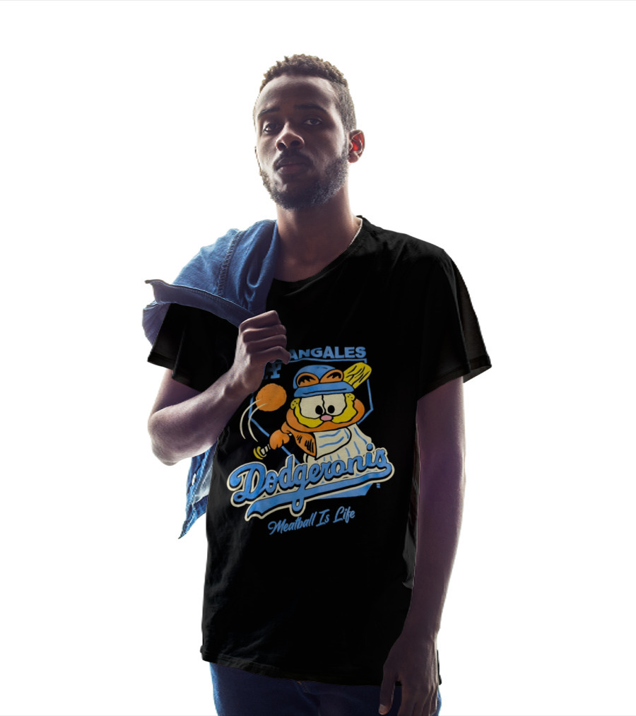 La Sangales Dodgeronis Meatball Is Life Los Angeles Dodgers Orange Cat Baseball T-Shirt