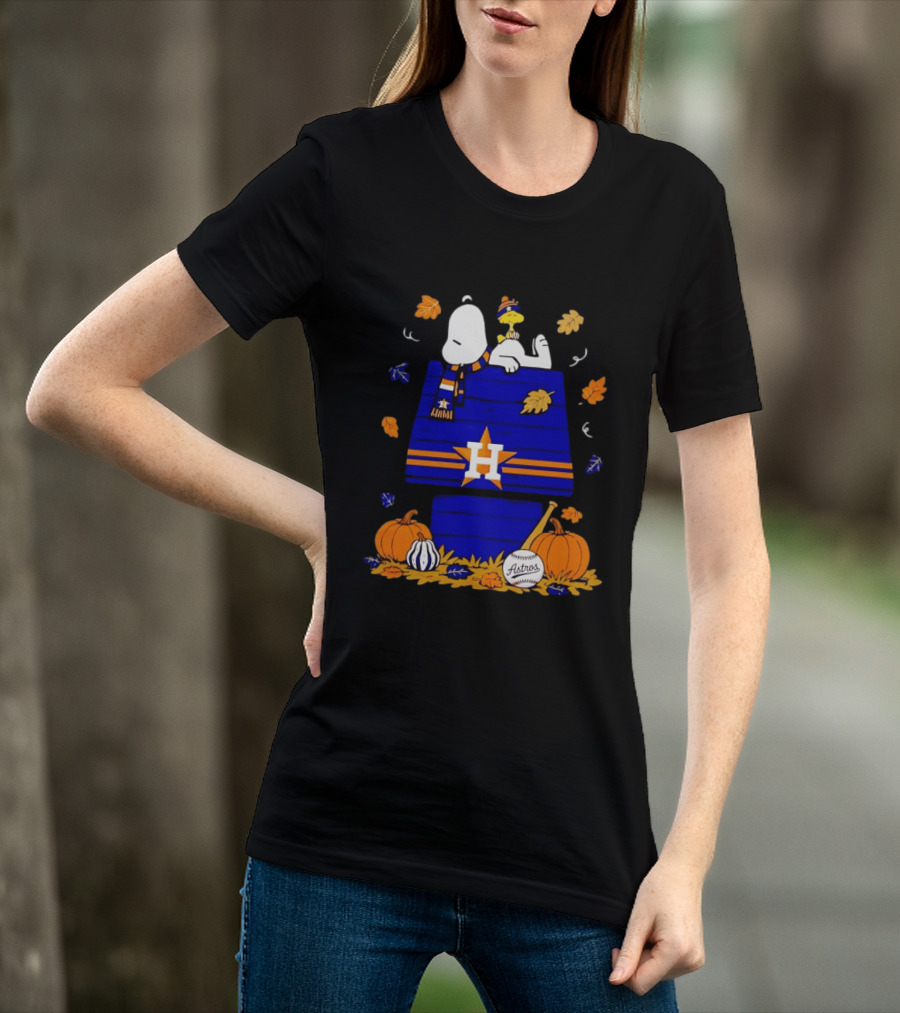 Snoopy Woodstock Houston Astros Fall Baseball Halloween Pumpkins T-Shirt