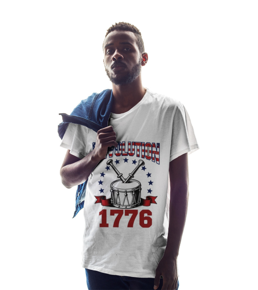 Revolution 1776 American Independence Drum With Stars And Crossed Drumsticks T-Shirt